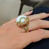 Cluster Rings Boho Round Resin For Women Gold Color Filled Opal Female Male Big Flower Stone Zircon Stacking Ring Jewelry O5M479