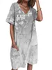 Lente en jurken Zomer midi-jurk met V-hals en zak met korte mouwen en print