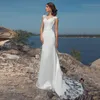 Robe De Mariée Autres Robes Charme Plage Sirène 2023 Dentelle Balayage Train Applique Col En V Sans Manches Robe De Mariée Mariée Robe De Novia Elega