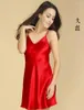 Dames slaapkleding dames pure zijden spaghetti riemen chemise volledige slip nachtdress m-3xl ym001