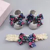Hair Accessories 2Pcs Baby Socks Headband Set Lace Flower Bows Born Girl With Rubber Soles Anti Slip Infant Toddler Ankle Floor