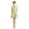 Boutique Womens Printed Dress Long Sleeve Dresses 2023 Spring Autumn Floral Dress High-end V-neck High Waist Lady Dresses
