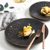 Assiettes Nordic Steak Plate Céramique avec un petit déjeuner doré petit-déjeuner plat haut de gamme exquis El noir décoratif