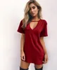 Party Dresses Women Tshirt Mini Dress Choker V-neck Summer Long Short Sleeve Casual Sexy Halter Boho Beach Vestidos Autumn