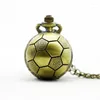 Pocket horloges retro voetbal ball vorm bronzen ronde kwarts horloge met ketting ketting sieraden geschenken voor kinderen TD2158