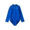 Stage Wear High Quality Kids Girls Mock Neck Cotton Spandex Long Sleeves Ballet Dance Royal Blue Leotards