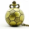 Pocket Watches Retro Soccer Ball Shape Bronze Round Quartz Watch With Chain Necklace Jewelry Gifts For Children TD2158