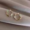 Boucles d'oreilles à clous pour femmes, couronne en métal, fleur, pierre rose, élégante, mode coréenne, bijoux de luxe, fête, Simple, pour filles, 2023