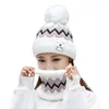 Basker stilfull flickor hatt hals varmare bekväma kvinnor geometri mönster kall vinter bobble scarf kit hålla varm