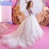 Girl Dresses Puffy Dress With Sweep Train Cute Baby Tutu Tulle Flower 2023 High Low Princess Birthday Party