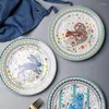 Тарелки европейский стиль печатные изделия и блюдца с ложкой керамики дома западные тарелки для декора ужина