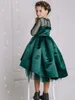 Girl Dresses Cute Emerald Green Girls Pageant Gowns Sheer Short Sleeves Princess Ball Gown Kid Formal Flower For Wedding