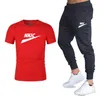 Men Fashion Sets Summer Brand Tracksuit Fitness Suit Quick-drying Short-Sleeved Long trousers Men O-Neck Solid Sportswear Two-piece