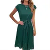 Produkter kjolklänningar Sommarsemester Kvinnor Lace Up Solid Color Pleated Dress