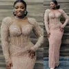 2023 Arabic Aso Ebi Champagne Mermaid Prom Dresses Lace Beaded Evening Formal Party Second Reception Birthday Engagement Bridesmaid Gowns Dress ZJ225