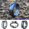 Fedi nuziali 8mm Fascia Damasco da uomo IP Placcato blu Step Edge Classic Real Steel Anniversario Fidanzamento per uomo Donna