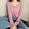 女性用セーター韓国のくぼみアウトシャツ女性夏カジュアル薄い長袖日焼け止めブラウス