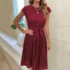 Produkter kjolklänningar Sommarsemester Kvinnor Lace Up Solid Color Pleated Dress