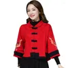 Женские куртки 2023 плюс размером с семи четверти рукава китайского стиля, вышитая укороченная укороченная укороченная женская хлопковая льня