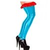 Femmes Chaussettes Sexy Faux Cuir HighThigh Rouge Bas À Volants Collants Métalliques Brillants Collants Chaussettes Pour La Fête Club Wear Lingerie