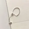 Cluster Rings Simple 925 Sterling Silver Shiny Chain For Women Accessories Cute Adjustable Ring Girl Mini Heart Pendant Jewelry 2023