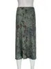 Юбки Heyoungirl Floral Print Vintage Green Mid Mid Skirts Женщины Y2K High Street Grunge Элегантная длинная юбка в середине