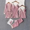 Pijama de veludo de vestu￡rio para sono feminino, camisola de pijamas de veludo, fatos de pijamas de veludo, pijamas da camisola feminina, quatro conjuntos de novos tecidos de veludo