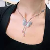 Серьги ожерелья устанавливают Hight Grade Butterfly Drop Inlay красочные кубические цирконы изысканный подвеска для женщин свадьба вечные украшения