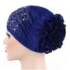 Mützen Beanie/Totenkopfkappen 2023 Frauen Blumenspitze Turban Hut Indien Mütze mit Diamant Haarnetz Muslime Chemo Blume Bonnet Beanie für Frauen1