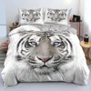 Set di biancheria da letto Biancheria da letto grigia 3D Design personalizzato Copripiumino tigre Copripiumino e federe per animali 203 230 cm Biancheria da letto matrimoniale completa