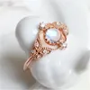 Wedding Rings Bands for Women Fashion Rose Gold Color Leaf Form Set met Moonstone Engagement Ring Party Sieraden