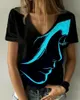 Kvinnors T-skjortor Kvinnor Summer Abstract Portrait Tryckt Kort ärm Casual O-Neck Loose Shirt Plus Size Female Basictops