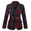 Y027 Womens Suits Blazers Luxurystyle Jacket Elegant Högkvalitativ vin röd jullinje Gitter vävt tweed ull dubbelbröst blazer