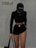 Femmes Deux Pièces Pantalon FSDA Lettre Imprimer Tricoté À Manches Longues Crop Top Mini Shorts Costume Femmes Maigre Sexy Casual Set Streetwear 230206