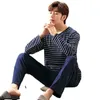 Men's Sleepwear pajamas men's long-sleeved striped spring and autumn style boys and girls winter homewear suits 230204