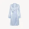 Womens Sleep Lounge Pajamas Silk Nightgown Solid Color Sexy V Neck Long Sleeved Dress