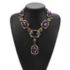 Pendentif Colliers Champagne Violet Vert Rouge Grand Verre Cristal Pendentifs Colliers Pour Femmes Bijoux Indien Ethnique Mariage Maxi Collier Femme G230206