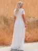 Casual Dresses 2023 Summer Sexy Deep V-neck Cut Out Maxi Dress Long White Lace Tunic Plus Size Women Clothes Beach Wear Cover Up A1264