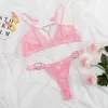 Sexy set vrouwen kanten sensuele lingerie stip string erotisch ondergoed gaas kijken door hartring bh bra bandage g-string slipjes pak y2302