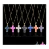 Pendant Necklaces Natural Stone Cross Necklace Crystal Healing Point Chakra Gemstone Druzy Crucifix Charm Chain For Women Fashion Je Otsni