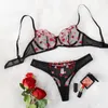 Sexy Set Erotische Dessous Mode Liebe Stickerei Plus Größe G-string Mesh Drei Punkt Stil Push-Up Bh Y2302