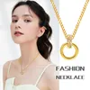 Pendant Necklaces Vnox Interlocked Circle Necklaces for Women Gold Color Circle with Bling AAA CZ Stones Pendant Lucky Neck Collar G230206