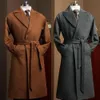 Men's Suits Blazers Men Smoking Overcoat With Belt Warm Thick Wool Gentlemen Business Loose Causal Daily Male Coat Tuexdos Custom Made 230206