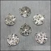 Other Wholesale 50Pcs/Lot 22Mm Beach Style Round Starfish Charm Pendant For Bangles Necklace Jewlery Findings Vintage Sier/Gold Colo Dho5U