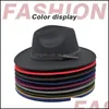 Sombreros de ala tacaña Mujeres Hombres Lana Vintage Gangster Trilby Fieltro Fedora Sombrero con caballero ancho Elegante Dama Invierno Otoño Jazz Caps 552 Dhfgw