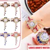 Wristwatches Printed Beaded Bracelet Watch For Ladies Dazzling Diamond Bangle Jewelry Quartz Fashion Elastic Wristwatch Girls WatchesWristwa