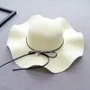 Wide Brim Hats Summer Pearl Straw Hat 2023 Women Big Beach Bow Tie Sun Foldable Panama Bone Chapeu Feminino Elob22