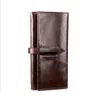 Portefeuilles Portefeuille en cuir véritable Hommes Top Grain Cow Purse Mâle avec porte-cartes Note Compartiment Long Hommes Brown