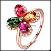 Bant Yüzük Gül Altın Kadın Mücevherleri İçin Ayarlanabilir Ametist Ruby değerli taşlar Kristaller Toptan Toz Bitki Fourleaf Yonca Halkası Dr Dhxd7