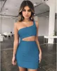 Casual Dresses Women Sexy One-shoulder Dress 2023 Close-fitting Solid Color Sleeveless Show Belly Pleated Party Mini Bodysuit Vestidos